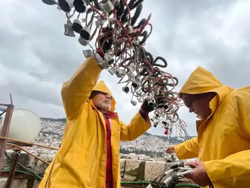 Sultanahmet Camisi'nde 70 Metre Yüksekten Mahya Hazırlığı Başladı